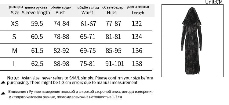 Gothic Alt Goth Dystopian Distressed Hoodie Cold Shoulder Long Dress