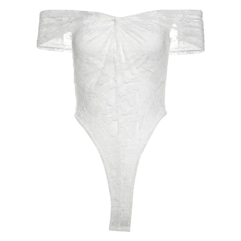Gothic Alt Goth Off Shoulder Lace Mesh Bodysuit Top