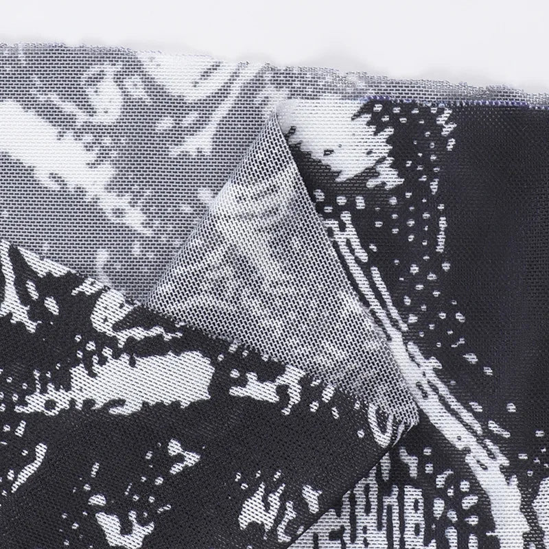 Gothic Alt Goth Mesh Skeleton Print Pullover Long Sleeve Top