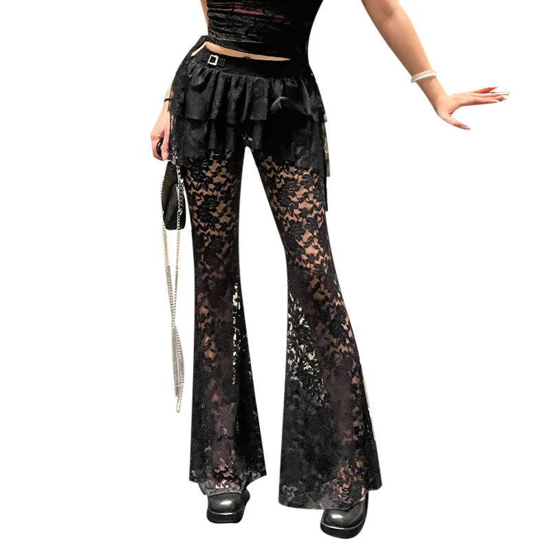 Gothic Alt Romantic Goth Lace Faux Mini Skirt High Waist Pants