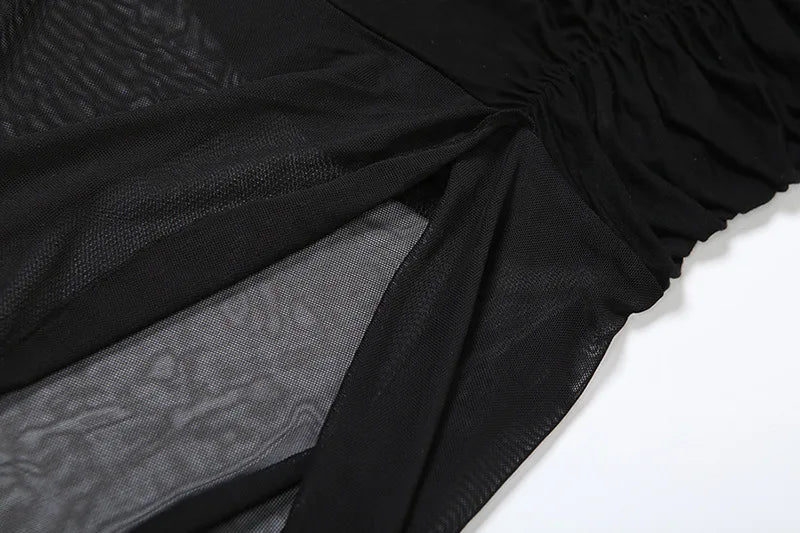 Gothic Alt Goth High Waist Mesh Patchwrok High Slit Long Skirt