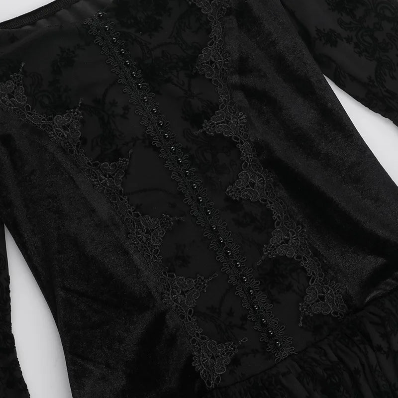 Gothic Vampire Goth Off Shoulder Velvet Sheer Flare Sleeves Mini Dress
