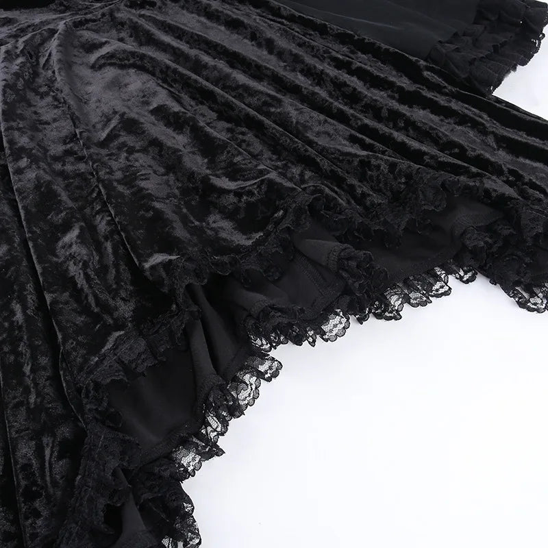 Gothic Romantic Goth Off Shoulder Sheer Flare Sleeves Velvet Mini Dress