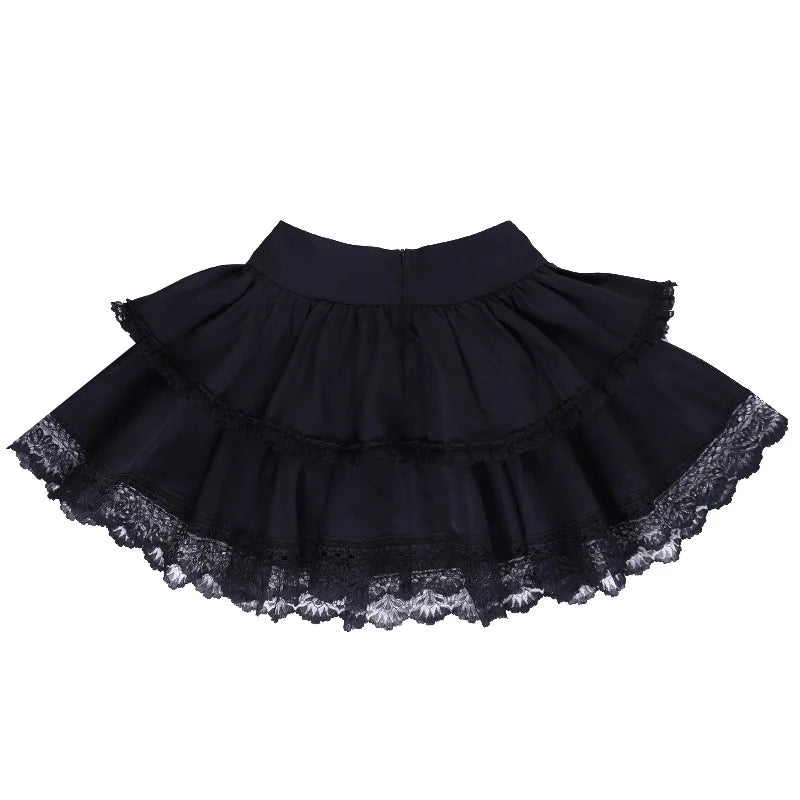 Gothic Romantic Chain Cross Lace Up Waist Cake Mini Skirt