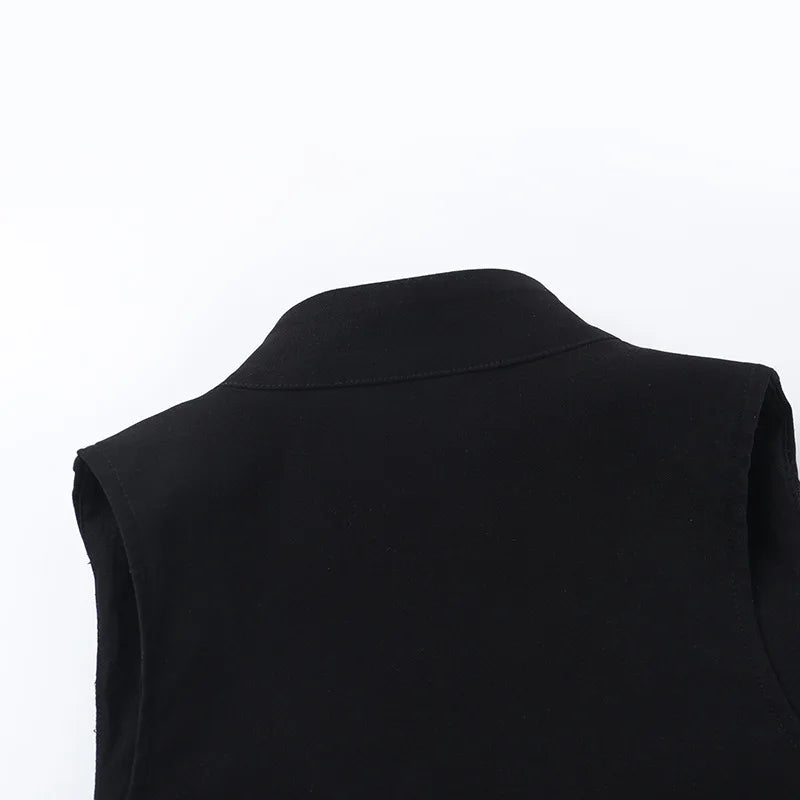 Gothc Dark Alt Goth Punk High Collar Lace Up Zipper Vest Top