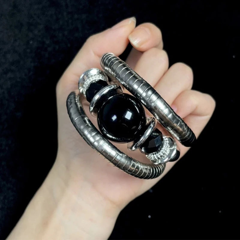 Gothic Black Agate Stretch Bracelet