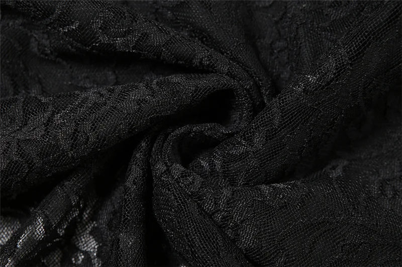 Gothic Alt Goth Irregular Hem Lace Patchwork Midi Skirt