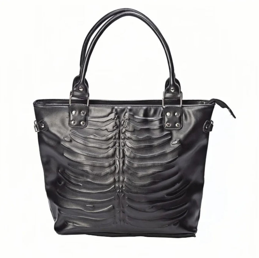 Gothic Alt Goth Embossed Skeleton Large Capacity Tote Shoulder Bag Handbag