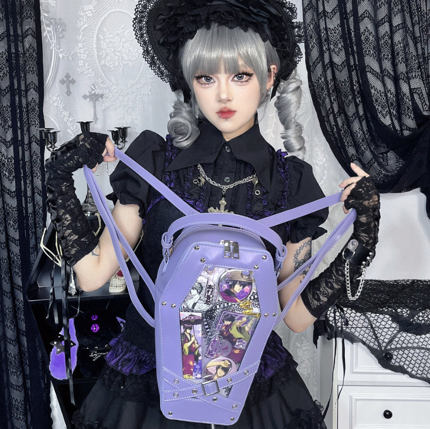 Gothic 90's Goth Coffin Backpack Handbag Crossbody Bag