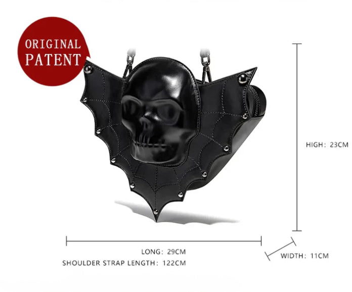 Gothic Alt Goth Skull Bat Wings Crossbody Bag