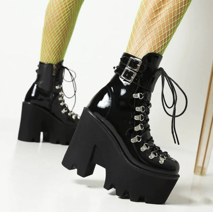 Gothic Belt Buckle Strap Ankle Platform Boots