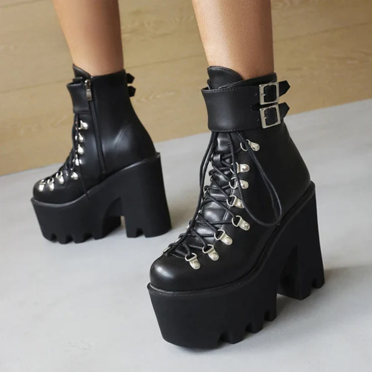 Gothic Belt Buckle Strap Ankle Platform Boots