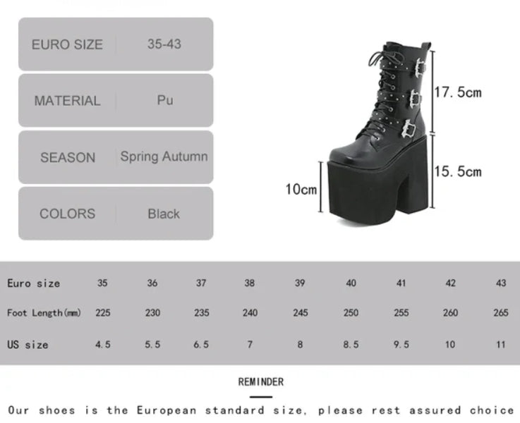 Gothic Alt Goth Bat Buckles Lace Up Extreme Platform Boots