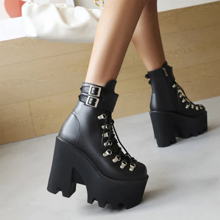 Gothic Belt Buckle Strap Ankle Platform Boots