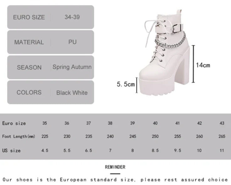 Gothic Alt Goth Buckle Strap Chain Platform Boots