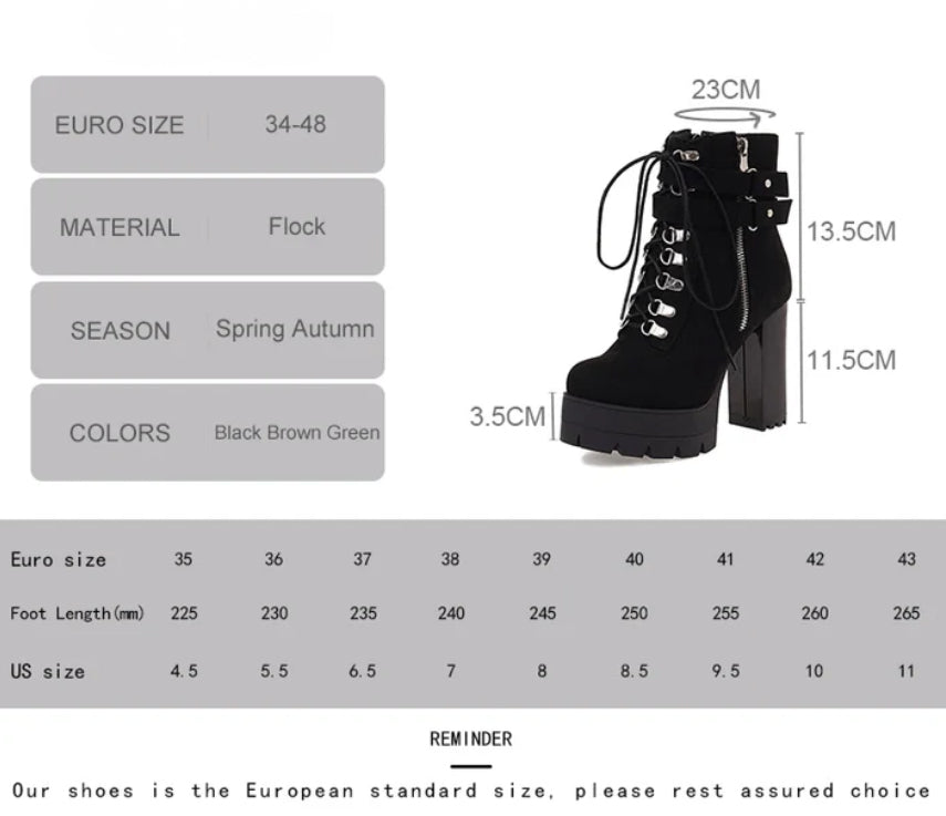 Gothic Punk Alt Goth Double Straps Buckle Ankle Platform Boots