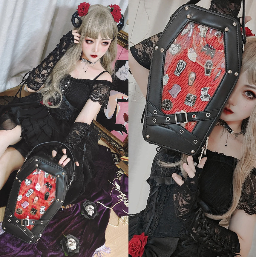 Gothic 90's Goth Coffin Backpack Handbag Crossbody Bag