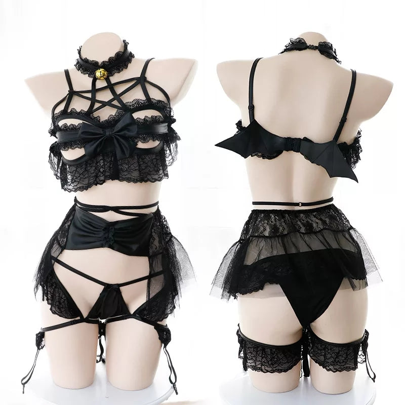 Gothic Lolita Pentagram Bat Wings Lingerie Set