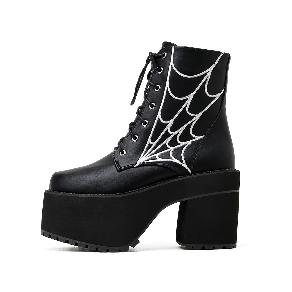 Gothic Spider Web Lace Up Platform Boots