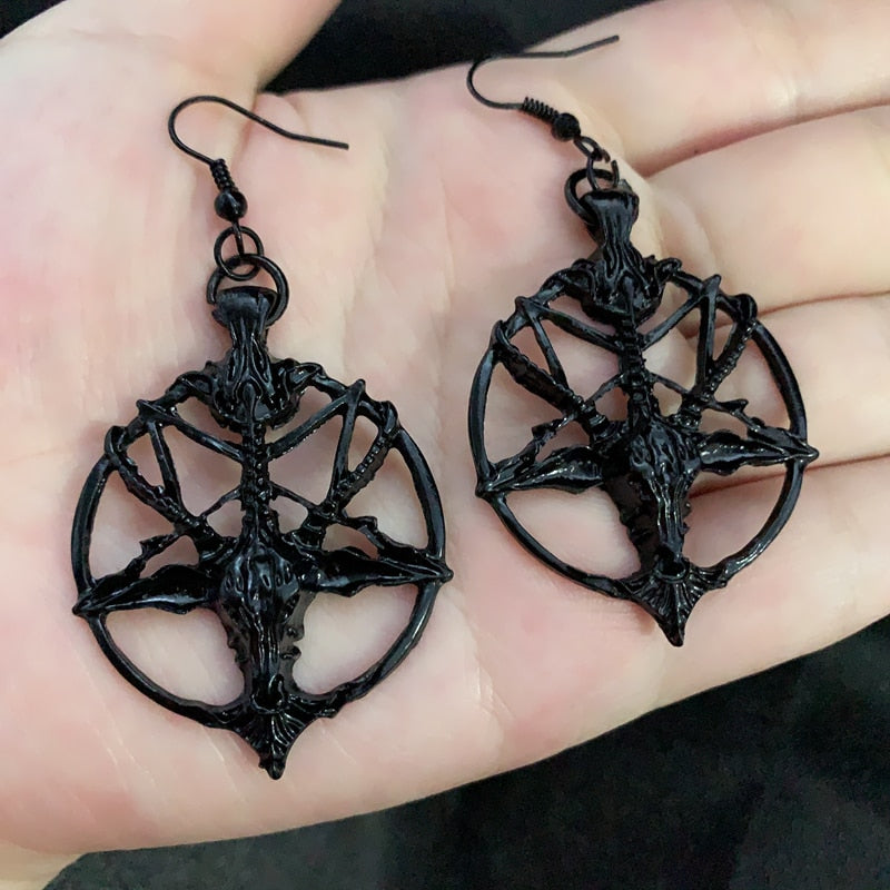 Gothic Baphomet Drop Earrings