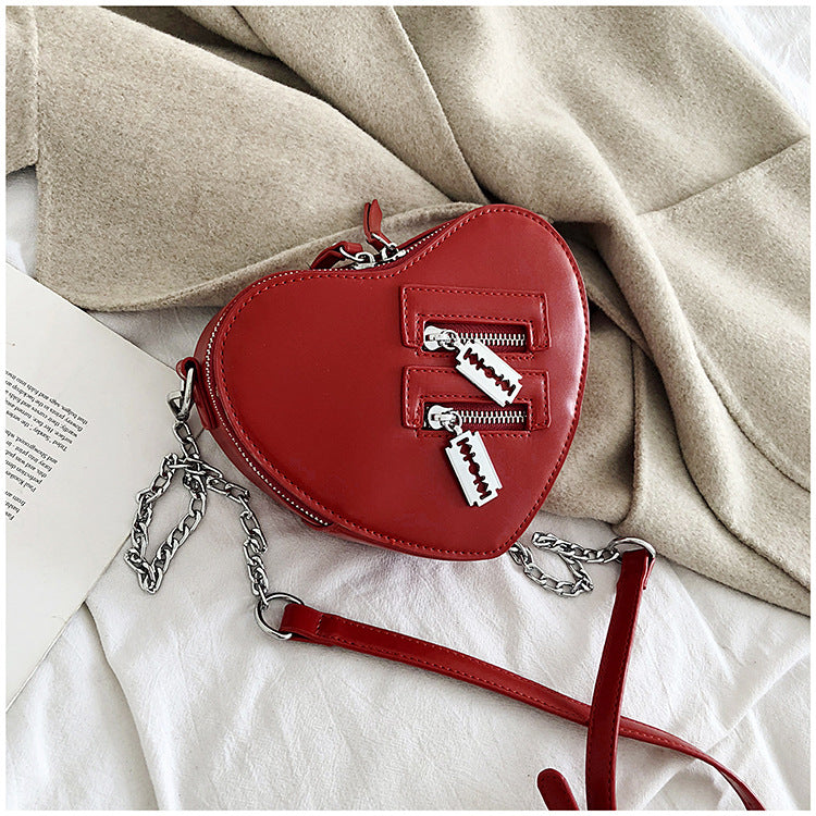 Gothic Heart Shaped Blade Zipper Chain Bag