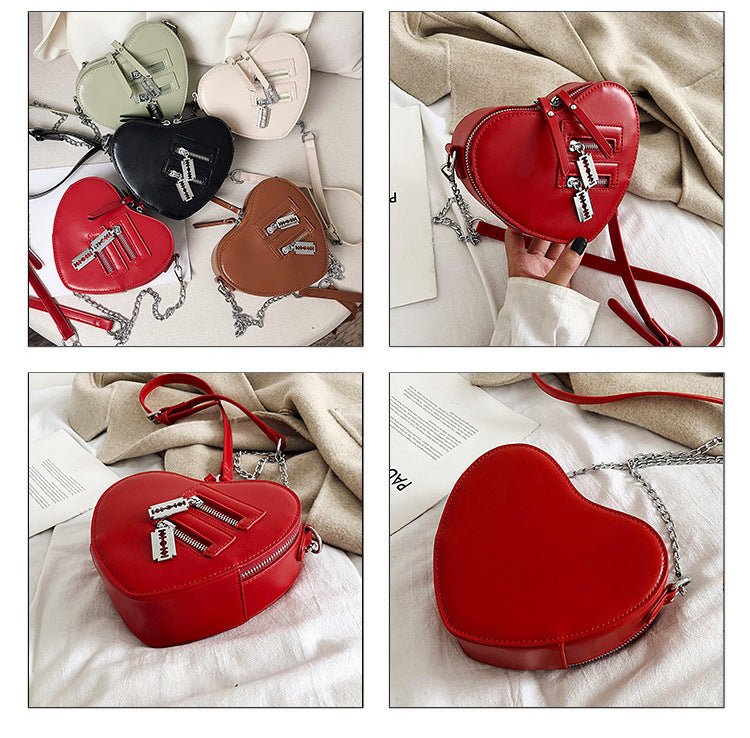 Gothic Heart Shaped Blade Zipper Chain Bag