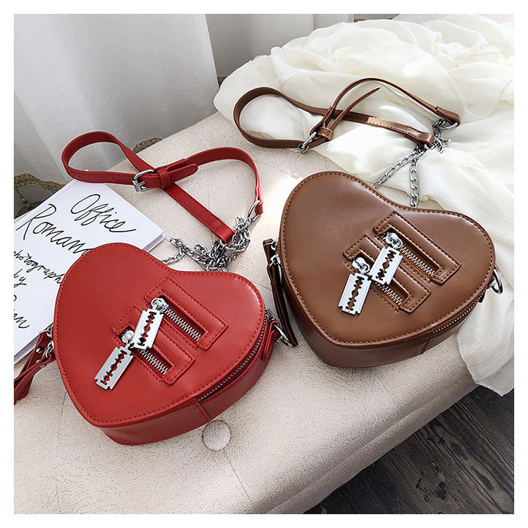 Gothic Heart Shaped Blade Zipper Chain Bag