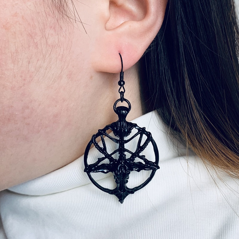 Gothic Baphomet Drop Earrings