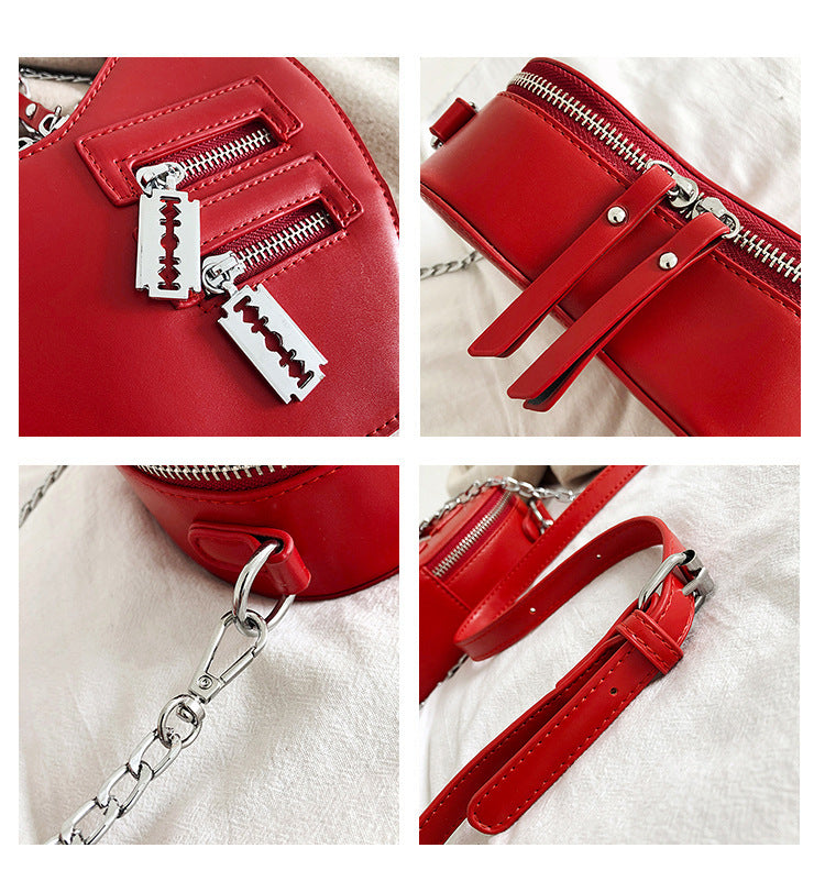 Gothic Heart Shaped Blade Zipper Chain Bag