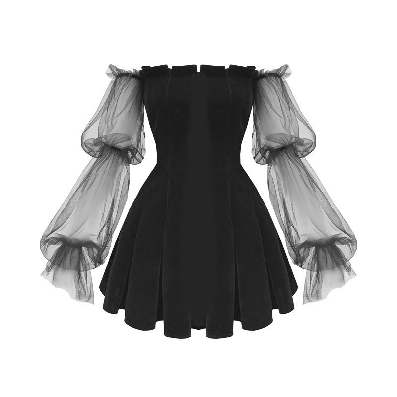 Gothic Off Shoulder Lantern Mesh Sleeve Mini Dress (Available in size S to XL)