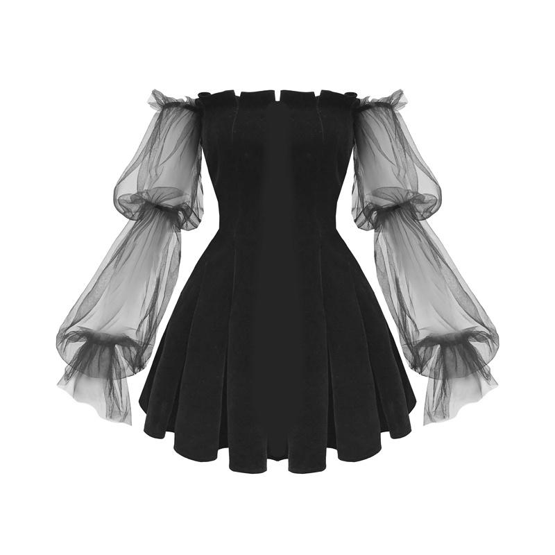 Gothic Off Shoulder Lantern Mesh Sleeve Mini Dress (Available in size S to XL)