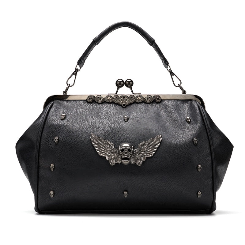 Gothic Skull Rivet PU Leather Two Way Handbag Shoulder Bag