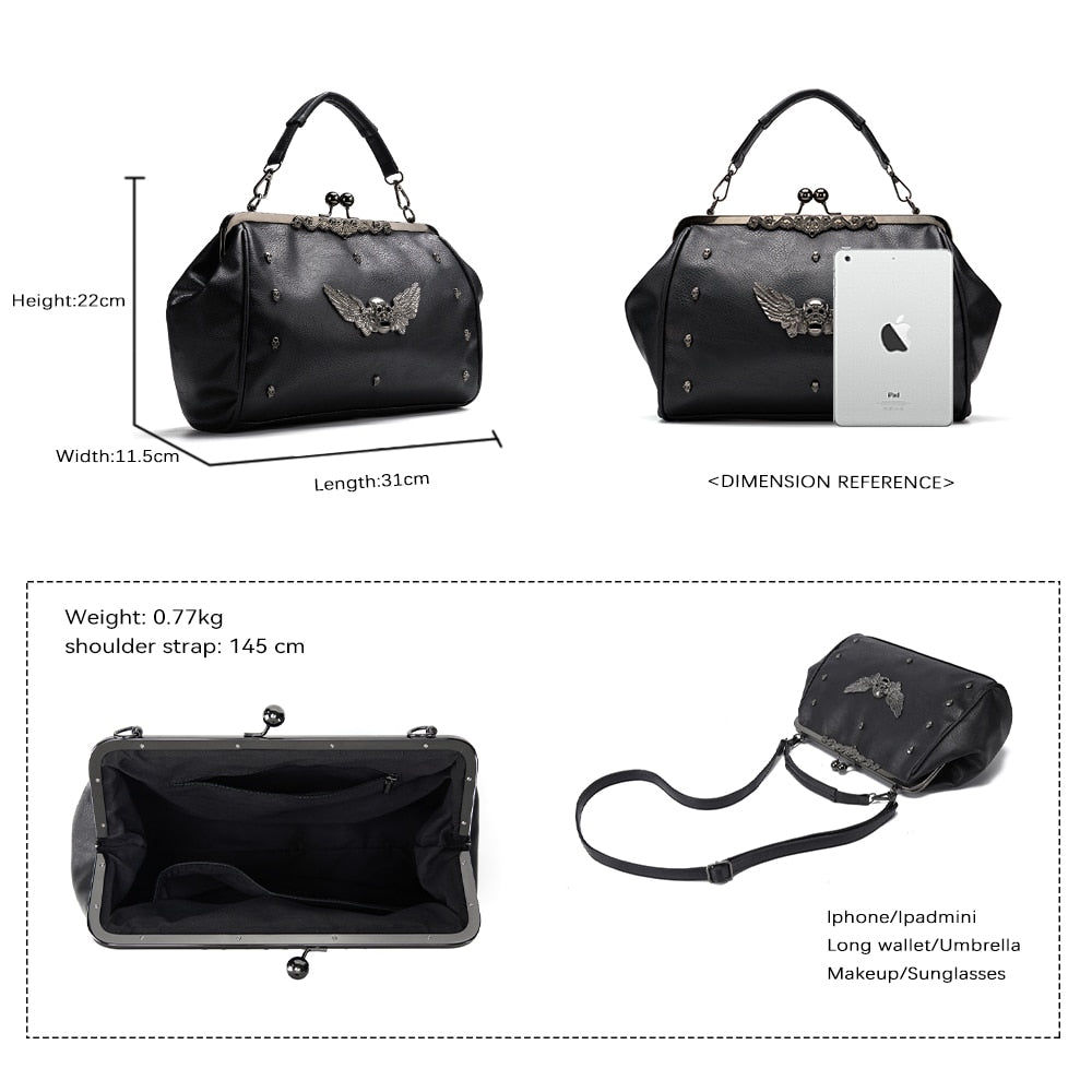 Gothic Skull Rivet PU Leather Two Way Handbag Shoulder Bag