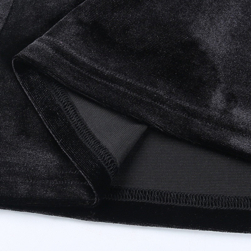 Gothic Velvet Eyelet Straps Side Slit Midi Skirt