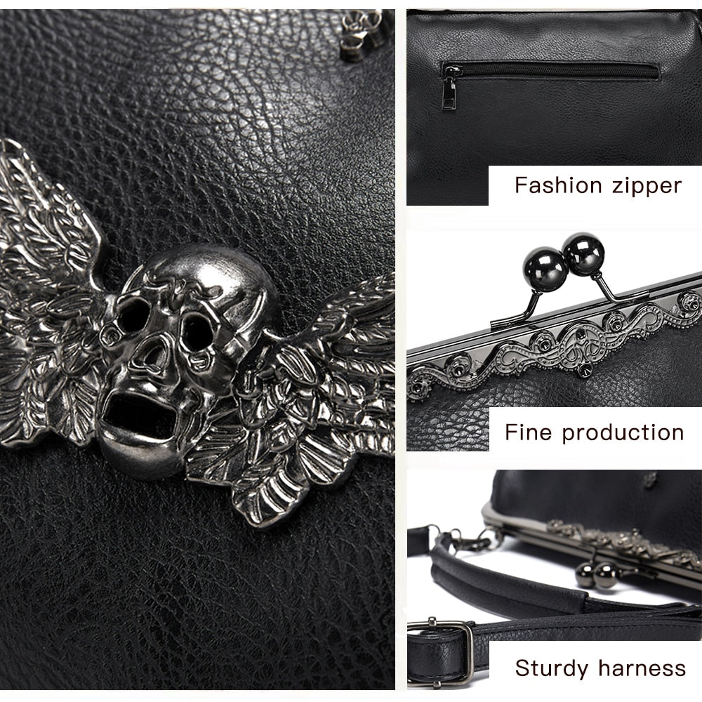 Gothic Skull Rivet PU Leather Two Way Handbag Shoulder Bag