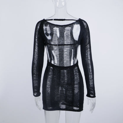 Gothic  Y2K Distressed Cut Out Backless Long Sleeves Mini Dress (available in 7 colors)