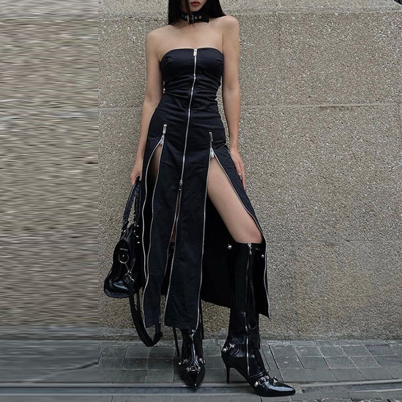 Gothic Y2K Zipper Tube Dress