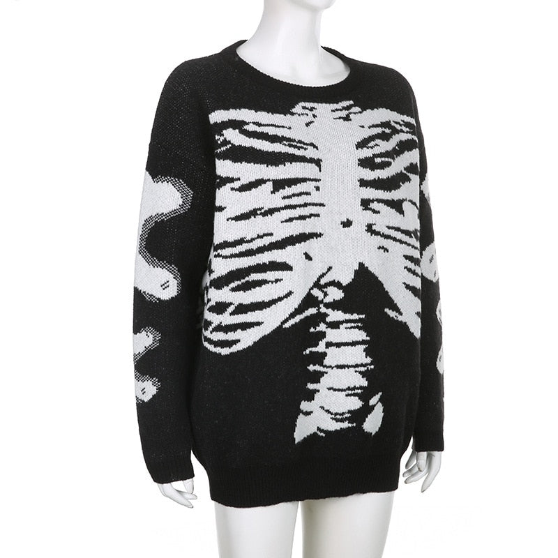 Gothic Y2K 90s Skeleton Sweater Top