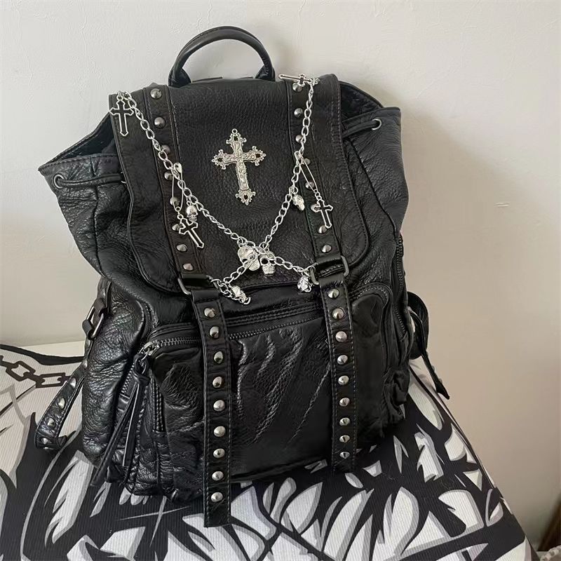 Gothic Y2K Cross Skeleton Chain Backpack Bag
