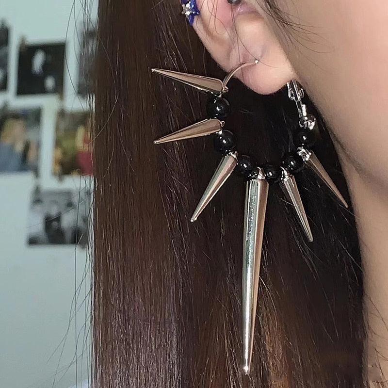 Gothic Punk Spikes Hoop Earrings