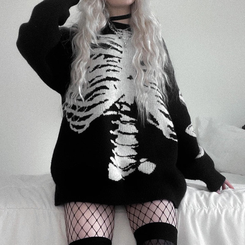 Rapwriter 90s Hollow Out Bodysuit With Glove Letter Goth Knit One