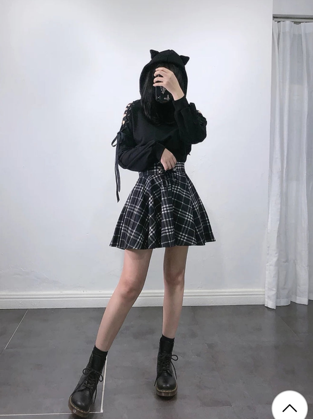 Gothic Harajuku Black White Lace Up Plaid Mini Skirt