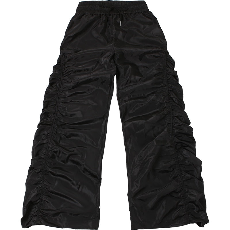 Gothic Grunge Wide Leg Ruched Drawstring Pants