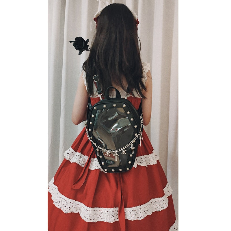 Gothic Punk Coffin Shaped Backpack Shoulder Bag