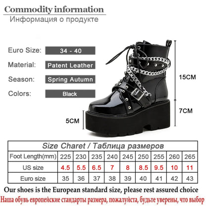 Gothic Grunge Chains and Studs Buckle Strap Platform Boots