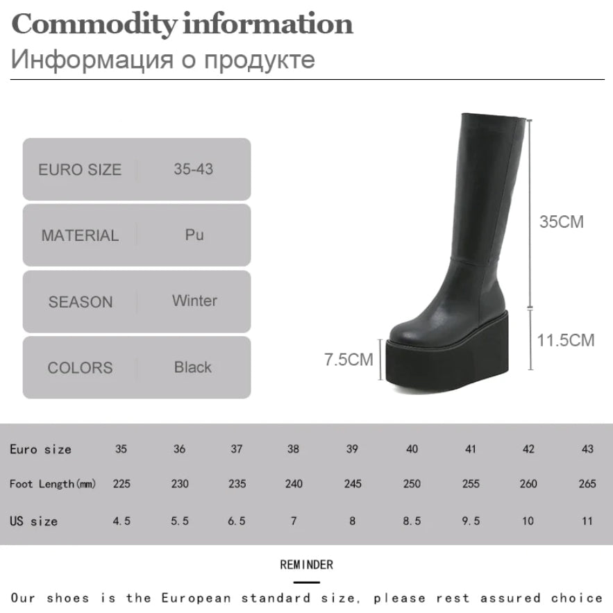 Gothic Matte Black Knee High Platform Boots