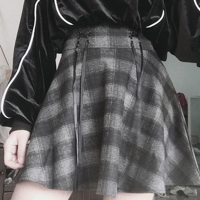 Gothic Grunge Harajuku Gray Plaid Mini Skirt