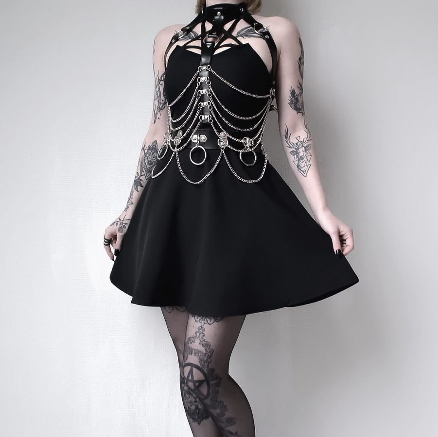 Gothic Body Chain Choker Harness Belt Set