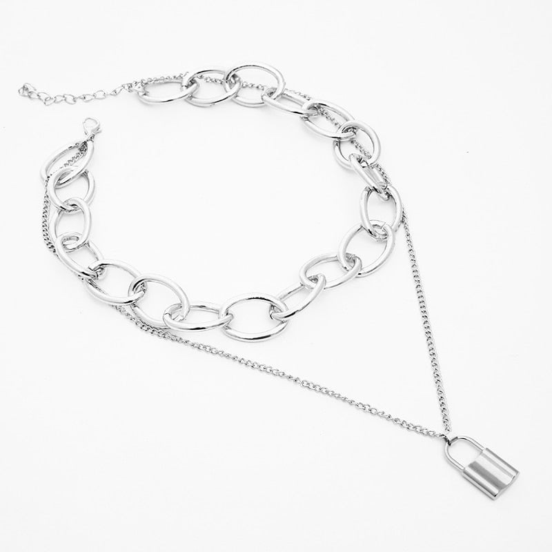 Gothic Grunge Padlock Chain Choker Necklace