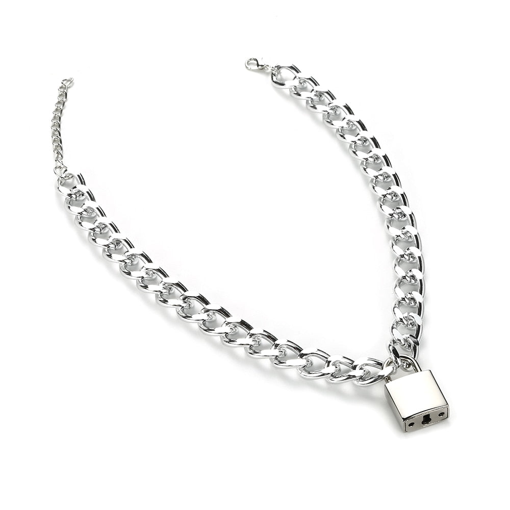 Gothic Grunge Padlock Thick Chain Necklace